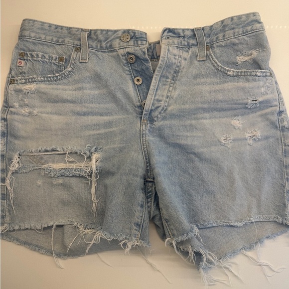 Ag Adriano Goldschmied Pants - AG Adriano Goldschmied Light Blue Distressed Jean Shorts